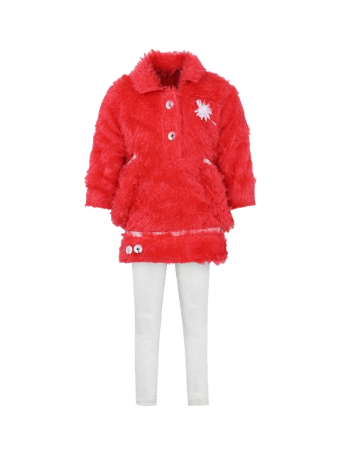 

Aarika Girls Red & Off-White Solid Coat with Leggings