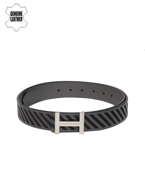 

Tommy Hilfiger Men Grey & Black Striped Leather Belt