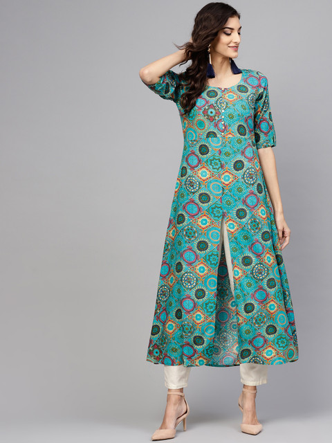 

Libas Women Sea Green Printed A-Line Kurta