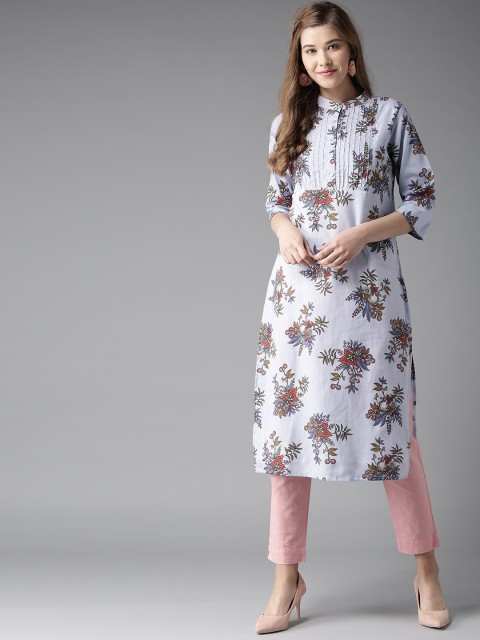 

HERE&NOW Women Blue Printed Straight Kurta