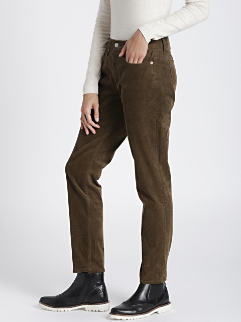 

GAP Women Olive Green Skinny Fit Solid Corduroy Regular Trousers