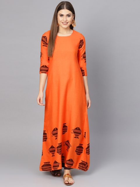 

AKS Women Orange & Brown Printed A-Line Kurta