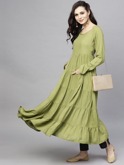 

AKS Women Green Solid Tiered Anarkali Kurta