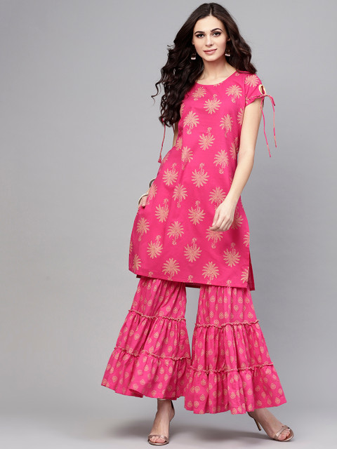 

AKS Women Magenta Printed Kurta with Sharara