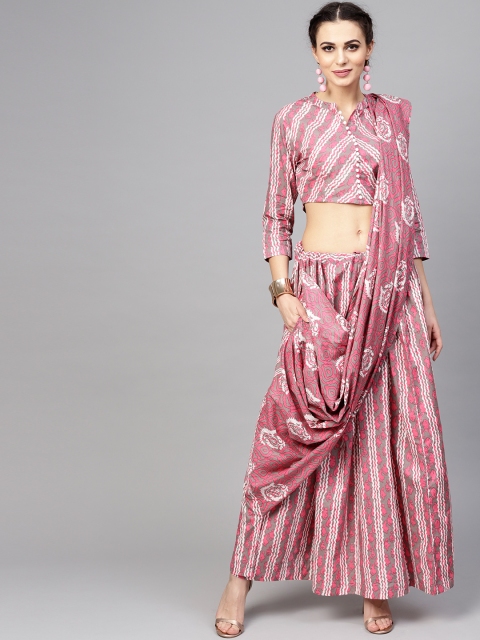 

AKS Pink & Grey Printed Palazzo Saree