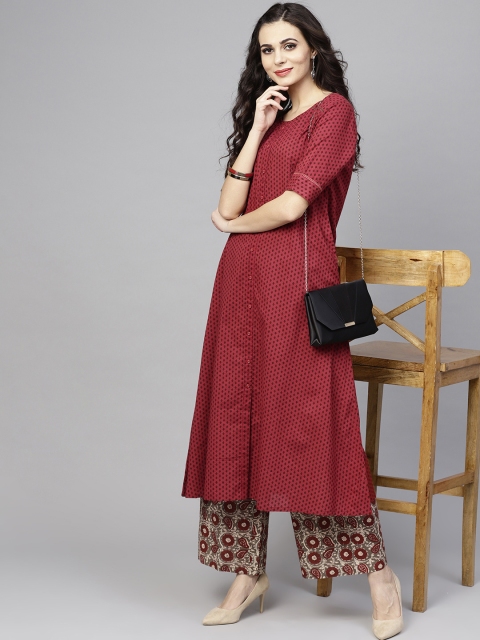 

AKS Women Maroon & Grey Printed Kurta with Palazzos
