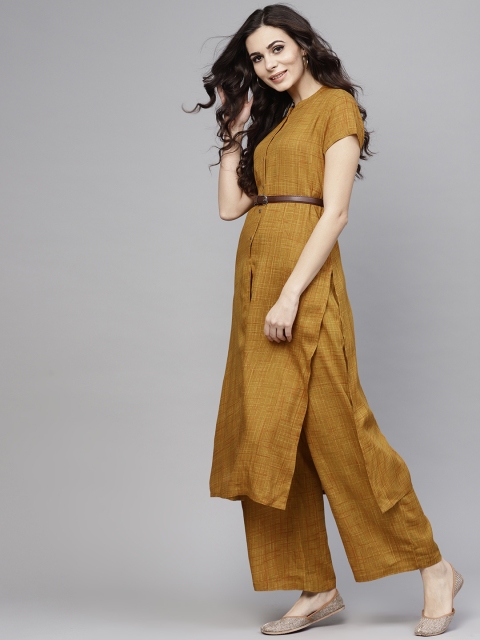 

AKS Women Mustard Yellow Checked Kurta with Palazzos