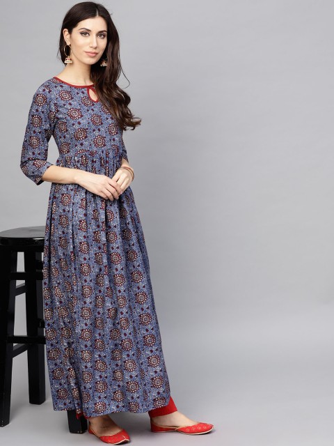 

AKS Women Blue & Maroon Printed Anarkali Kurta