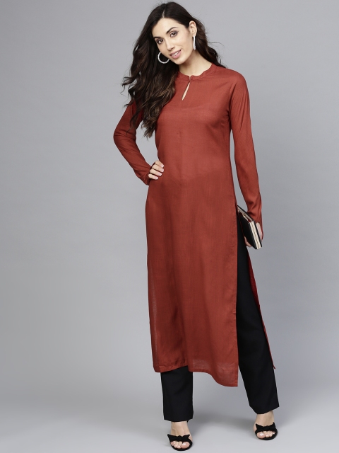 

AKS Women Rust Brown Solid Straight Kurta