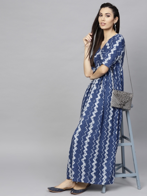 

AKS Women Navy Blue & White Printed Maxi Dress