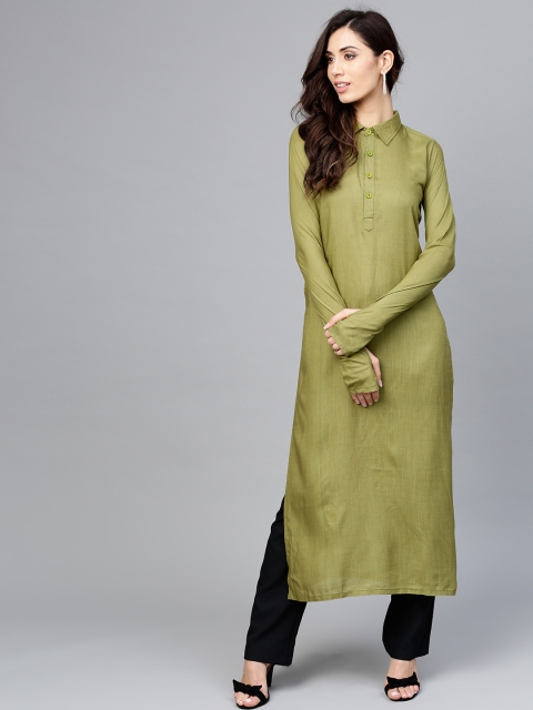 

AKS Women Green Solid Straight Kurta