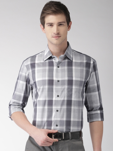 

Arrow Men White & Grey Slim Fit Checked Formal Shirt