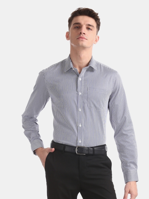 

Arrow Men Navy Blue & White Slim Fit Striped Formal Shirt