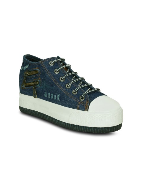 

Get Glamr Women Blue Colourblocked Canvas Mid-Top Sneakers