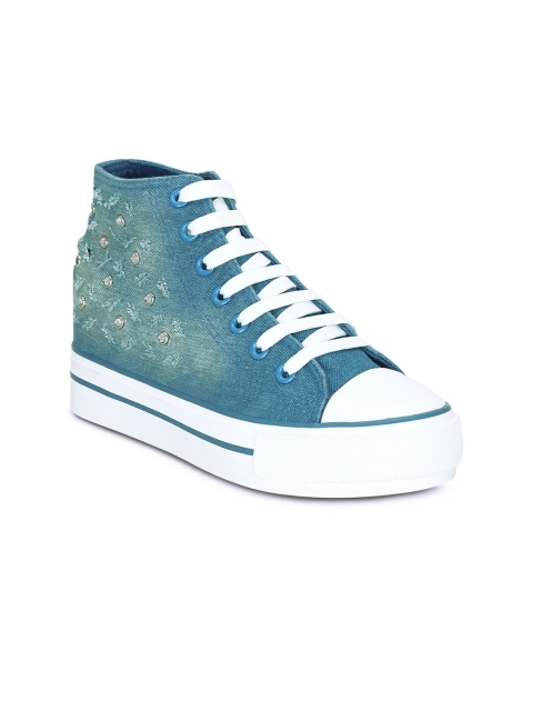 

Get Glamr Women Blue Solid Canvas Mid-Top Sneakers