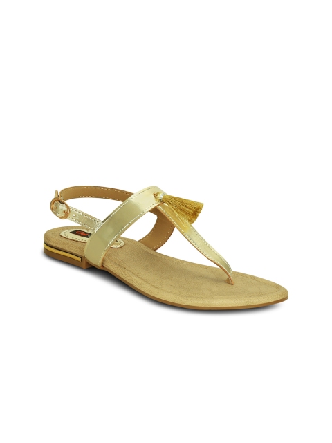 

Get Glamr Women Gold-Toned Solid Synthetic T-Strap Flats