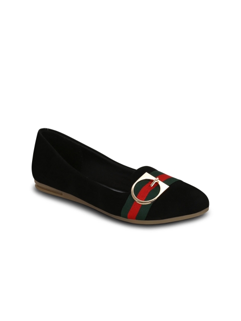 

Get Glamr Women Black Solid Synthetic Suede Ballerinas