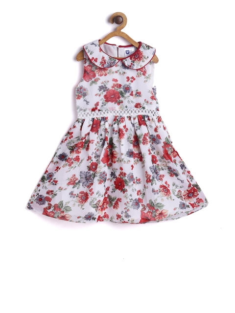 

612 league Girls White & Red Printed Tunic