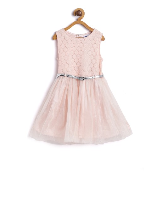 

612 league Peach-Coloured Self Design Dress