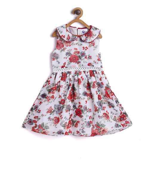 

612 league Girls White & Red Printed Tunic