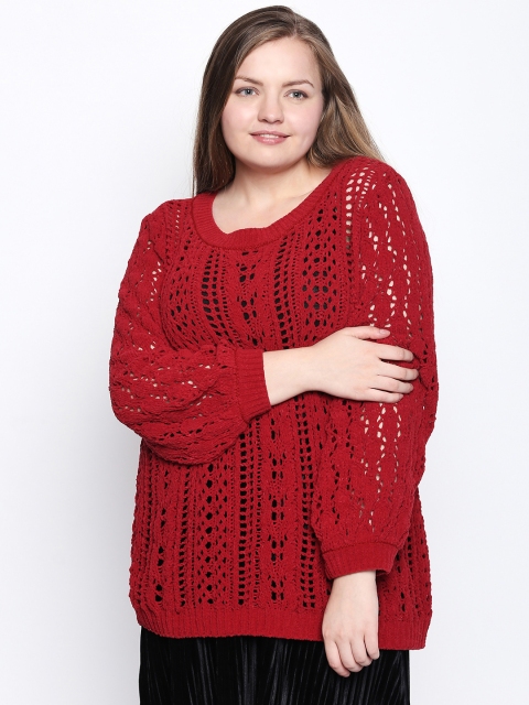 

JUNAROSE Plus Size Women Red Self Design Pullover