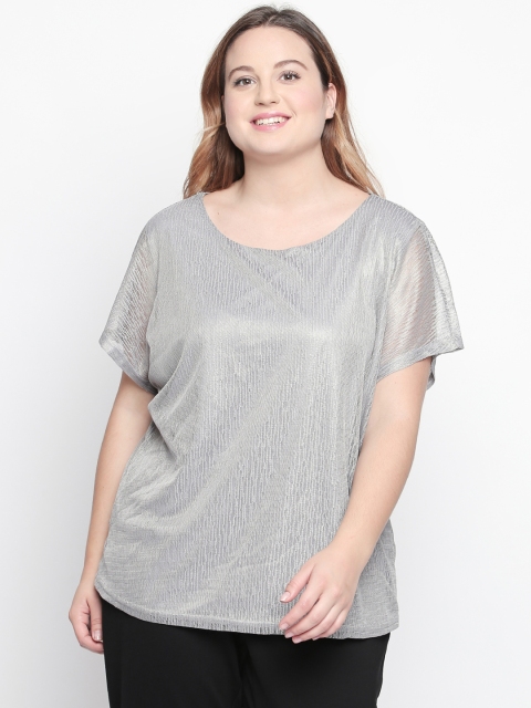 

JUNAROSE Plus Size Women Silver-Toned Self Design Top