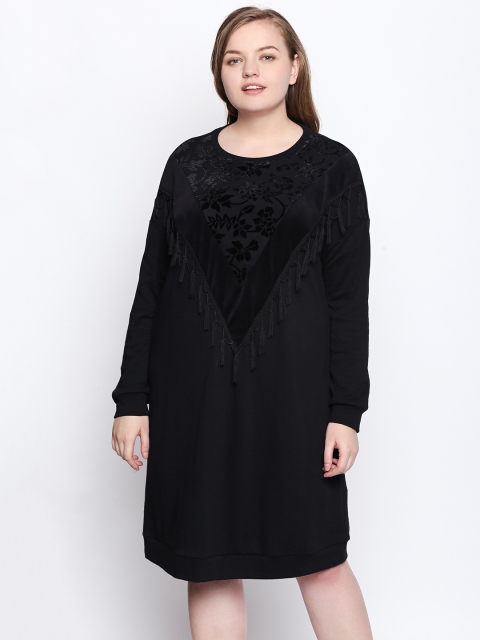

JUNAROSE Plus Size Women Black Self Design Sweater Dress