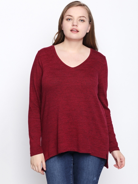 

JUNAROSE Plus Size Women Maroon Self Design Pullover