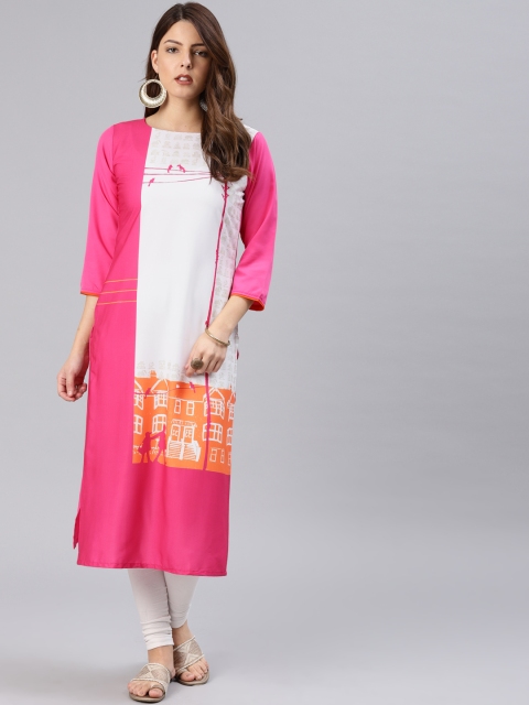 

AHIKA Women Pink & White Printed Straight Kurta