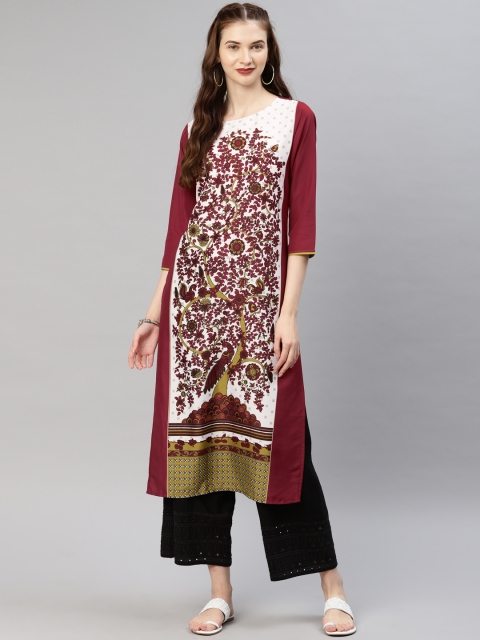 

AHIKA Women Maroon Printed Straight Kurta