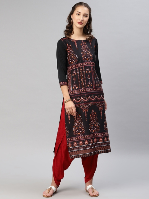 

AHIKA Women Black Printed Straight Kurta