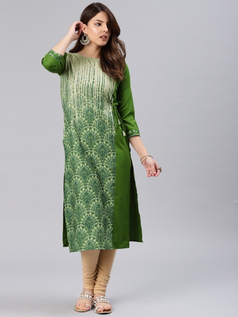 

AHIKA Women Green & Beige Printed Straight Kurta