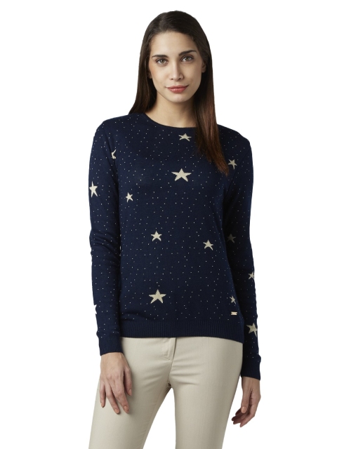 

Park Avenue Women Blue & Off-White Self Design Pullover