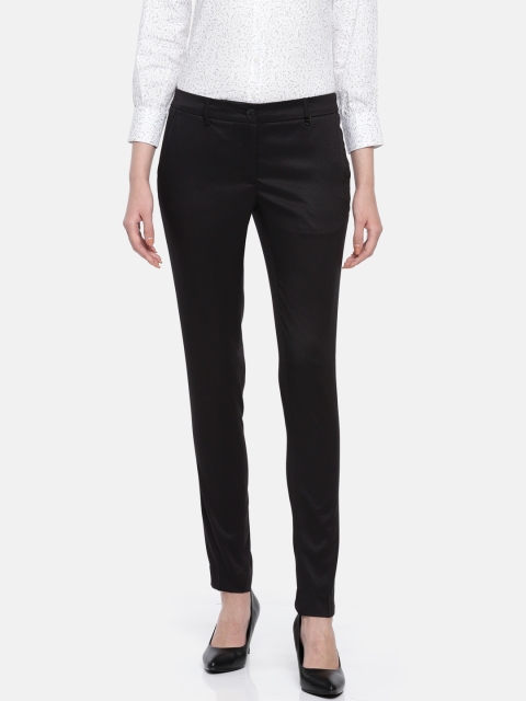 

Park Avenue Woman Women Black Tapered Fit Solid Cropped Formal Trousers