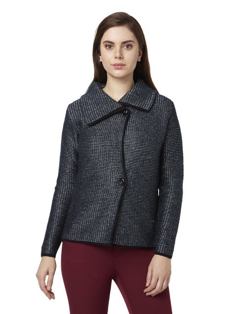 

Park Avenue Women Charcoal Grey Self-Checked Cardigan