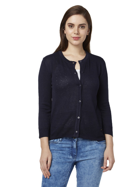 

Park Avenue Women Navy Blue Self-Striped Cardigan