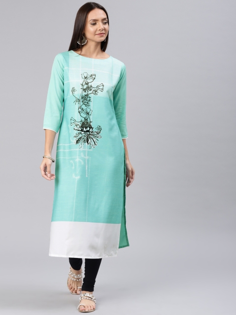 

AHIKA Women Sea Green Printed Straight Kurta