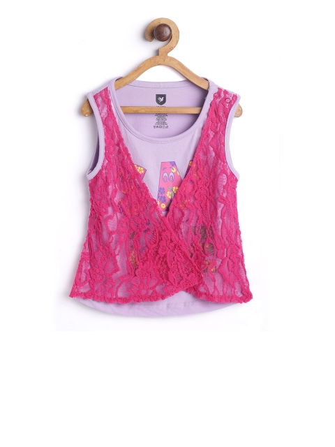 

612 league Girls Purple Self Design Layered Top