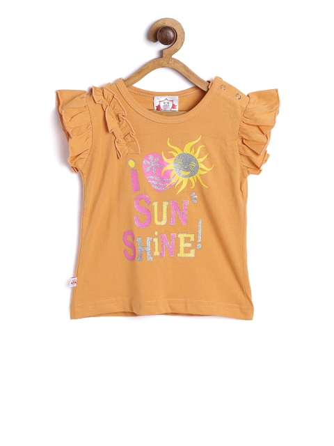 

612 league Girls Peach-Coloured Printed Top