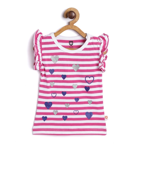 

612 league Girls White & Pink Striped Top