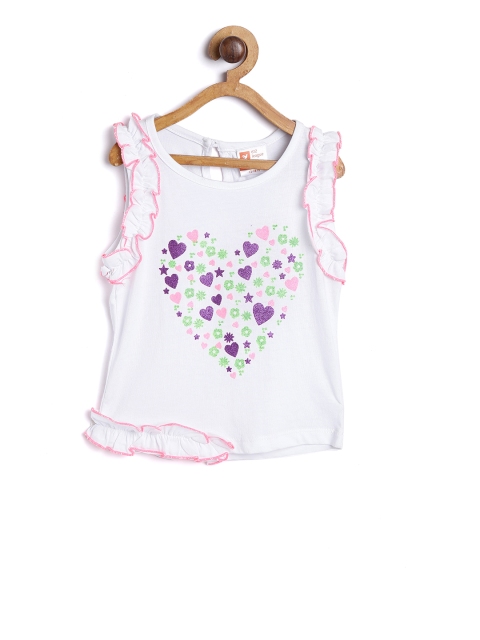 

612 league Girls White Printed Top