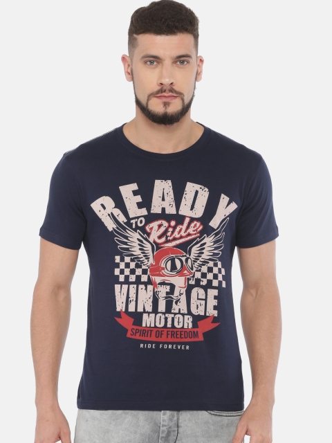 

ARISE Men Navy Blue Printed Round Neck T-shirt
