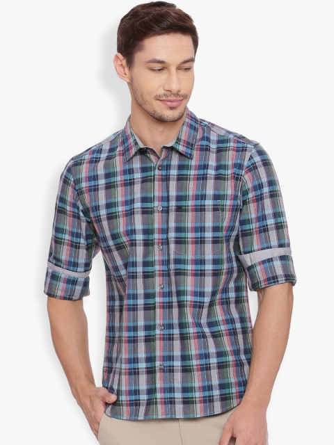 

Basics Men Blue Slim Fit Checked Casual Shirt