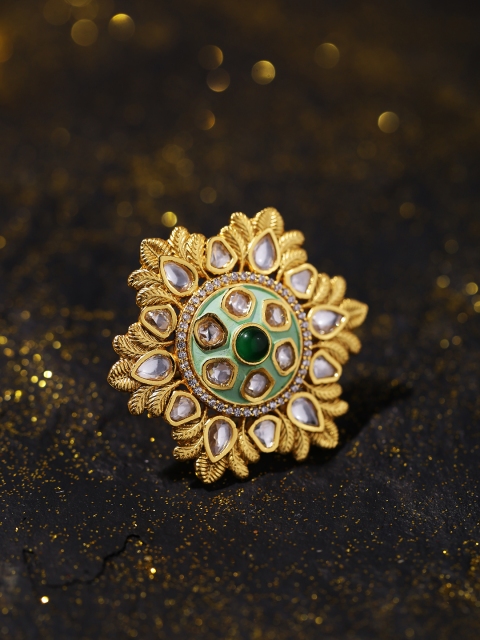 

Studio Voylla Women Yellow Gold-Plated & Green Handcrafted Enamelled Ring