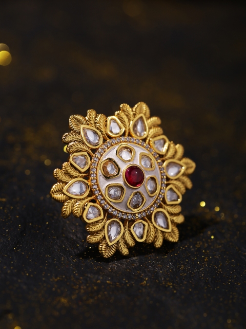 

Studio Voylla Women Yellow Gold-Plated & White Handcrafted Enamelled Ring