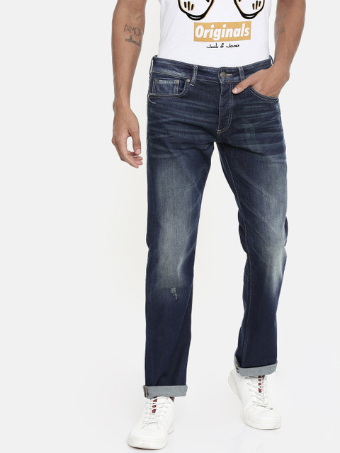 

Jack & Jones Men Blue Clark Regular Fit Mid-Rise Clean Look Jeans