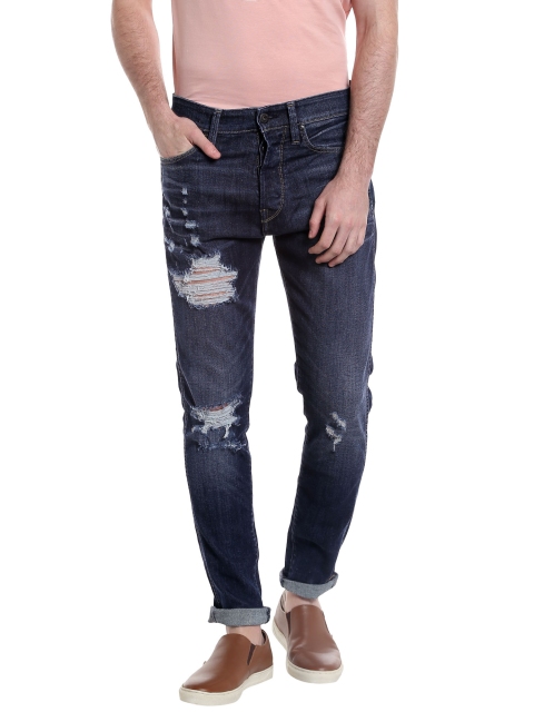 

Jack & Jones Men Blue Erik Anit Tapered Fit Low-Rise Highly Distressed Jeans