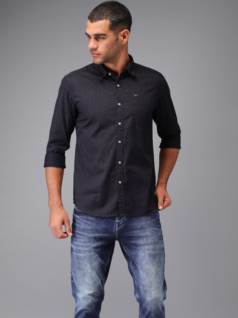 

Flying Machine Men Navy Blue Regular Fit Printed Casual Shirt