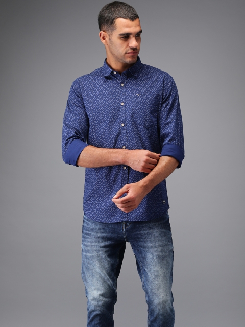 

Flying Machine Men Navy Blue Regular Fit Printed Casual Shirt
