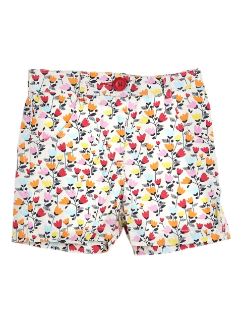 

612 league Girls Off-White Printed Regular Fit Regular Shorts
